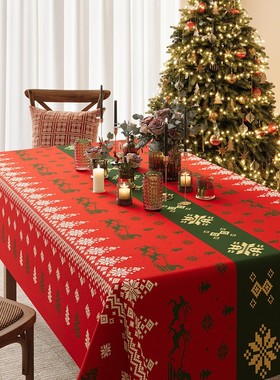 圣诞桌布防水防油免洗红色氛围感台布2025新款桌面布置装饰餐桌布