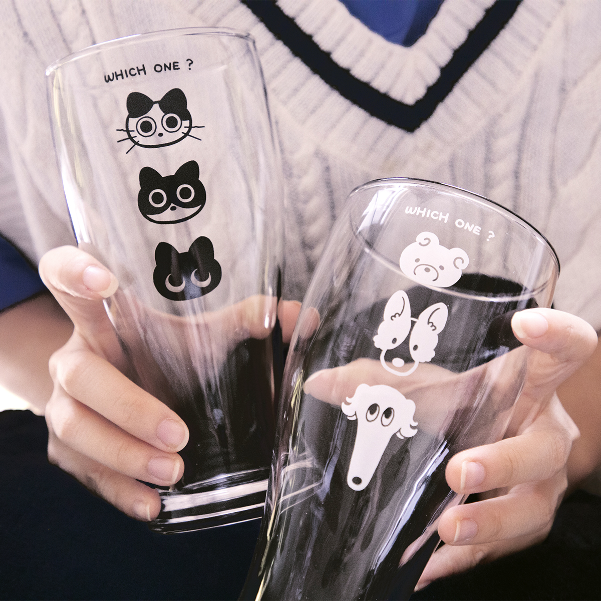 猹鱼商店 咖啡猫和面包狗 原创啤酒杯 猫咪小狗可爱插画玻璃杯