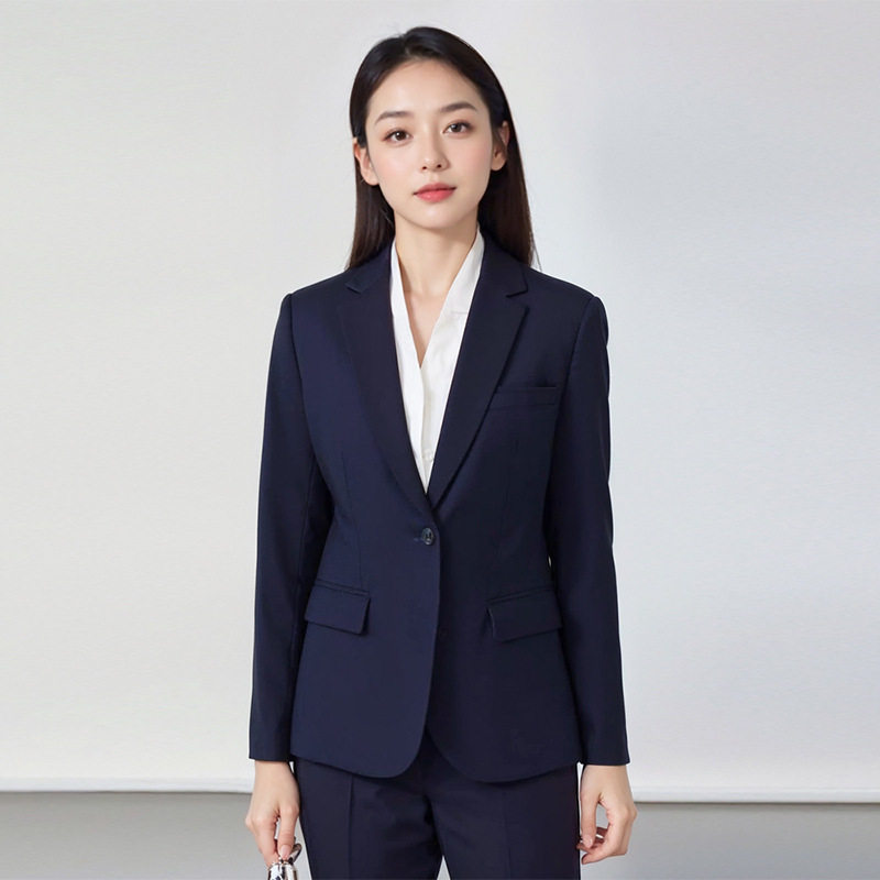 藏青色新款一粒扣气质职业西装套装女正装面试通勤上班工装西服