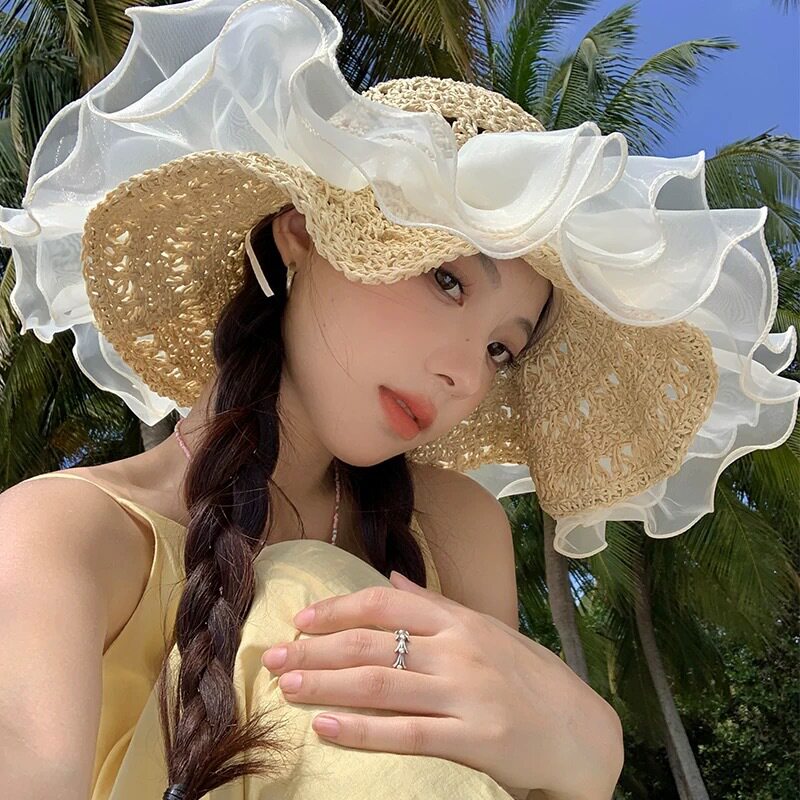 少夫人同款大檐防晒沙滩草帽女