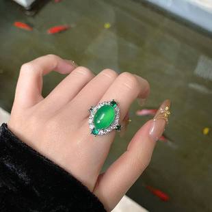 巨好看的戒指大金花女粗胖手大号冷门2025新款爆款绝美祖母绿蛋形