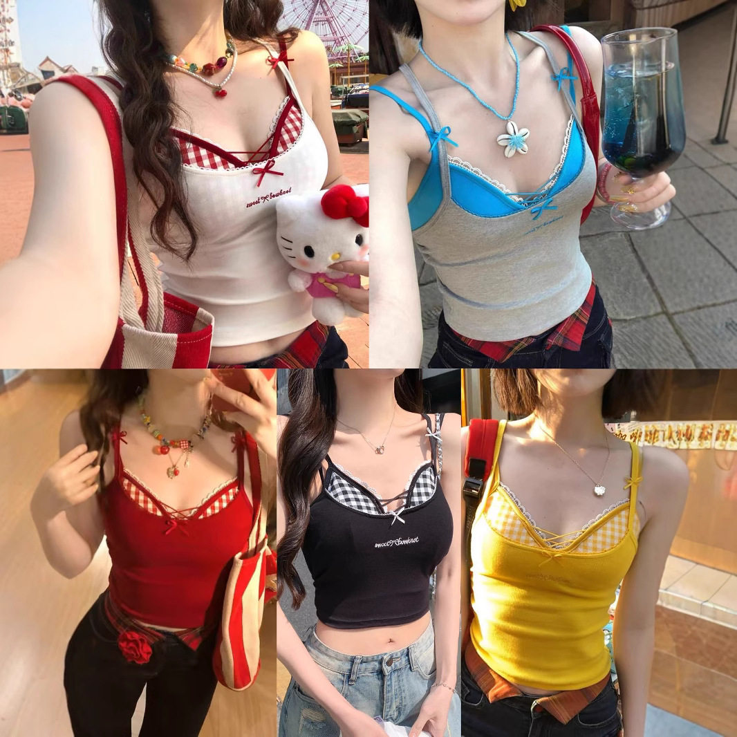 夏季少夫人同款假两件吊带背心
