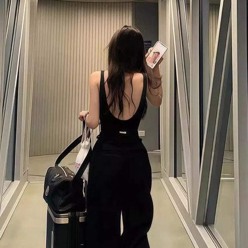 美式露背吊带小背心女夏外穿u型美背文胸一体内搭打底上衣带胸垫