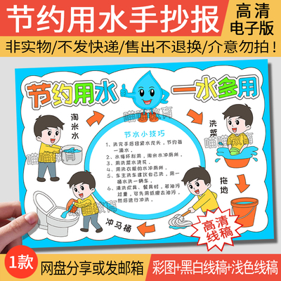 节约用水手抄报电子版模版世界水日保护水资源一水多用手抄报6-1