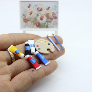 微缩玩具超小画笔调色盘迷你水彩颜料模型bjd娃娃屋1:12过家家