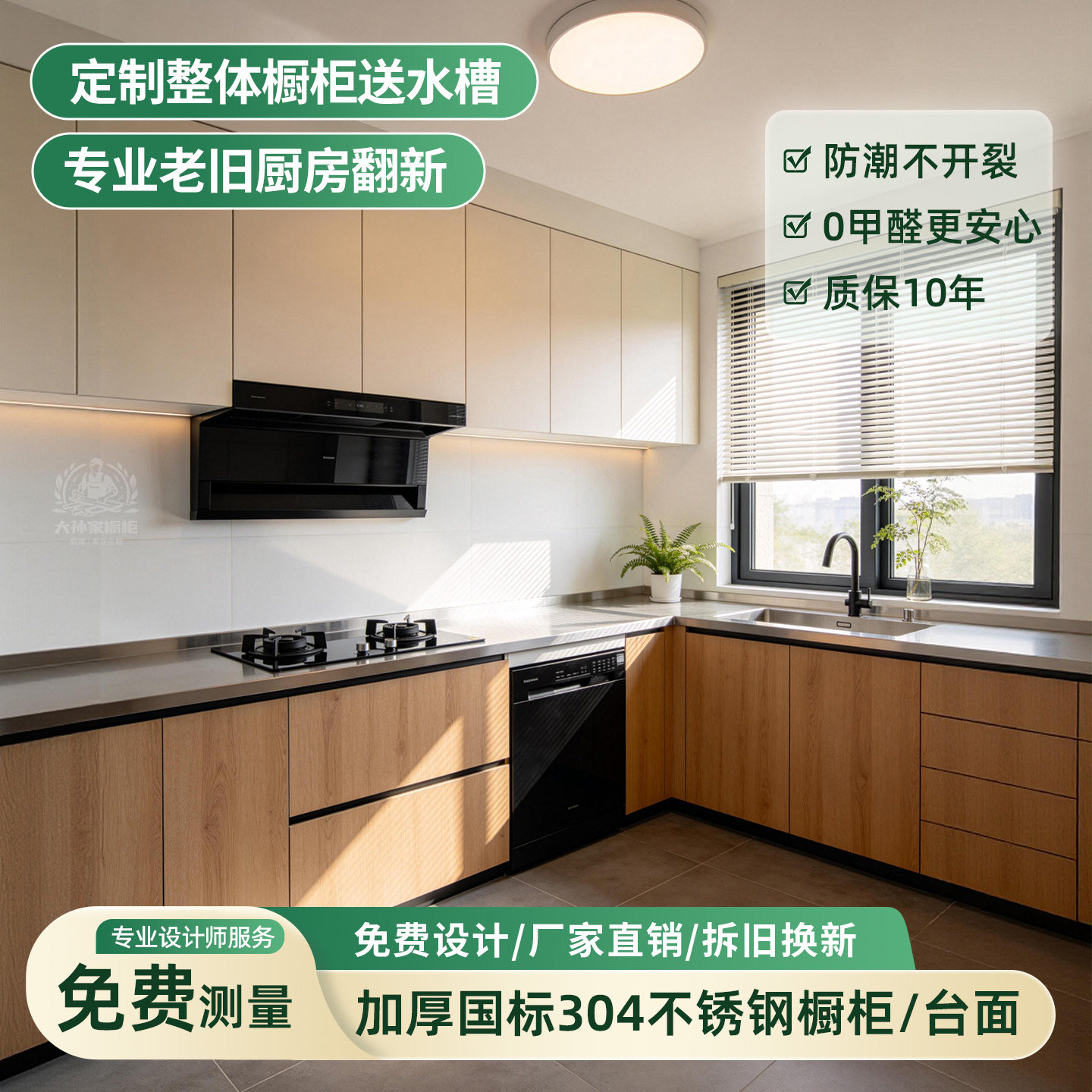 上海苏州304不锈钢橱柜定制老旧厨房整体改造5mm实心不锈钢台面