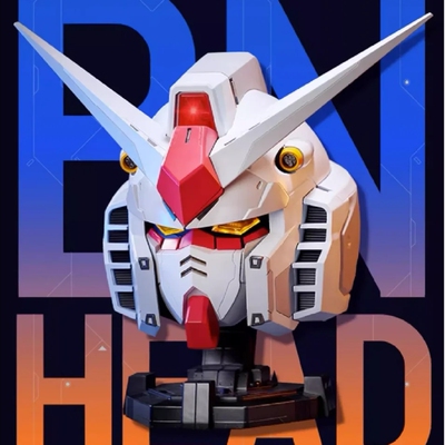 现货万代潮玩BN HEAD元祖头高达头像限定版金属银头蓝色头像摆件