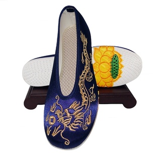 绣龙男单鞋 老北京布鞋 千层底布底冲喜莲花男女寿鞋 绣花鞋 传统唐装