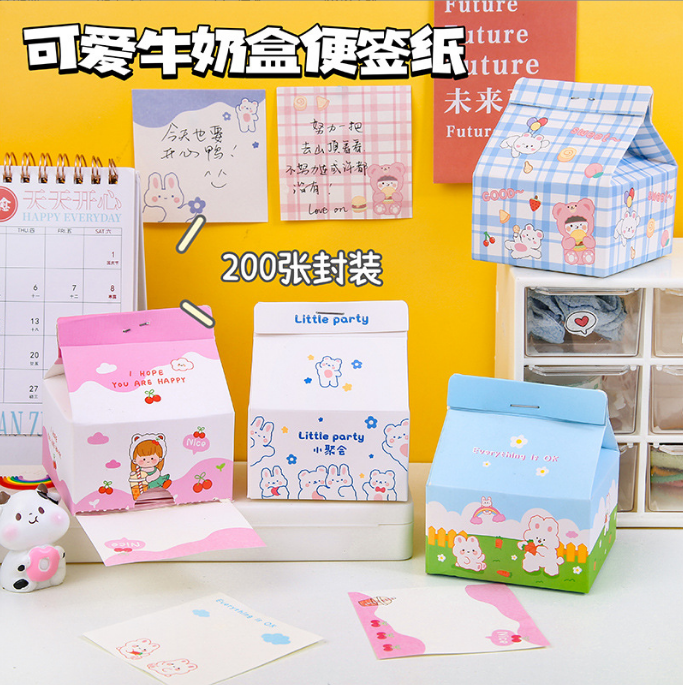牛奶盒便签纸卡通可爱女孩小熊留言备忘便条纸创意抽取式无粘性纸