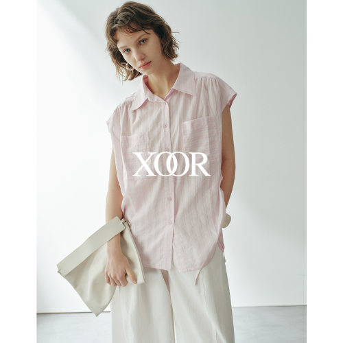 XOOR人丝条纹小飞袖显瘦衬衫