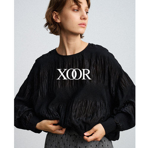 XOOR神秘褶皱小衫2025秋桑蚕丝