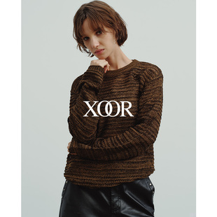 XOOR彩砂混纺粗织镂空针织衫 2026春女 立体宽松版型复古时髦上衣