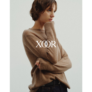 XOOR羊毛羊绒毛衣2025冬女细闪宽松低圆领百搭针织衫内搭简约轻奢