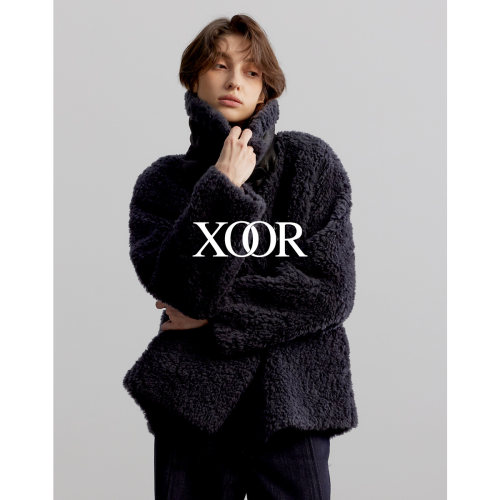 XOOR绵羊毛羊羔毛外套可翻立领扣