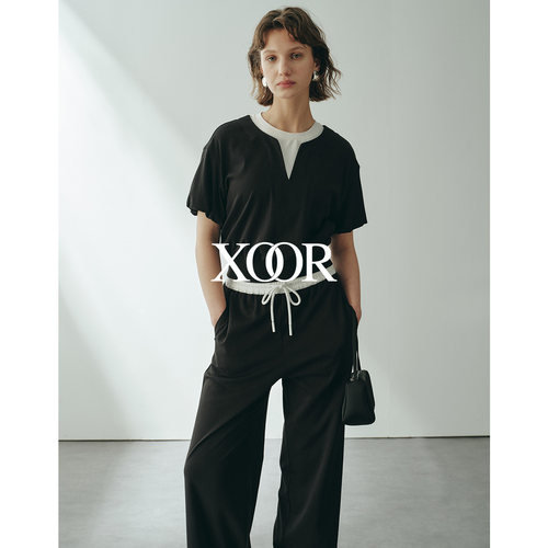 XOOR假两件V领阔腿运动套装女夏