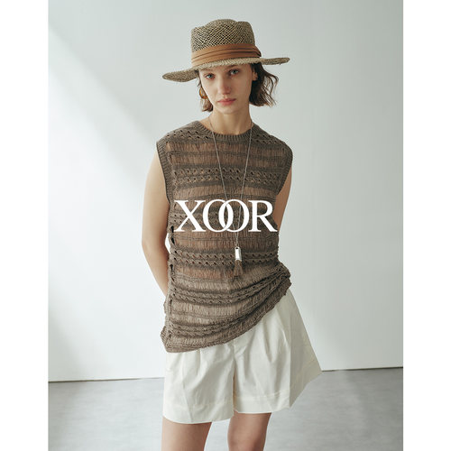XOOR冰丝镂空洞洞衫女无袖宽松夏
