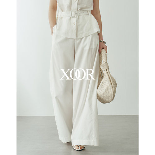 XOOR亚麻混纺女通勤西装阔腿裤夏