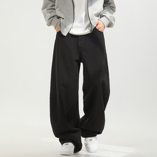 男春季 复古长裤 新款 廓形宽松美式 子 基础百搭直筒裤 水洗做旧牛仔裤