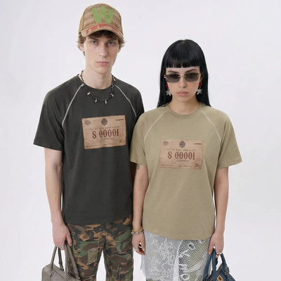 插肩短袖T恤字母休闲上衣服圆领