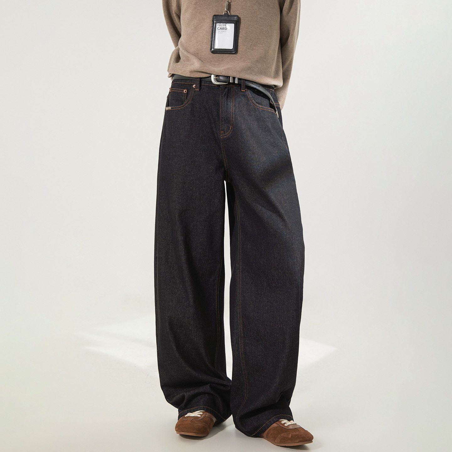 复古美式原牛黑色牛仔裤男春季款宽松休闲直筒裤撞色压线质感长裤,男装,牛仔裤,淘宝优惠券,粉丝福利购,淘宝优惠卷