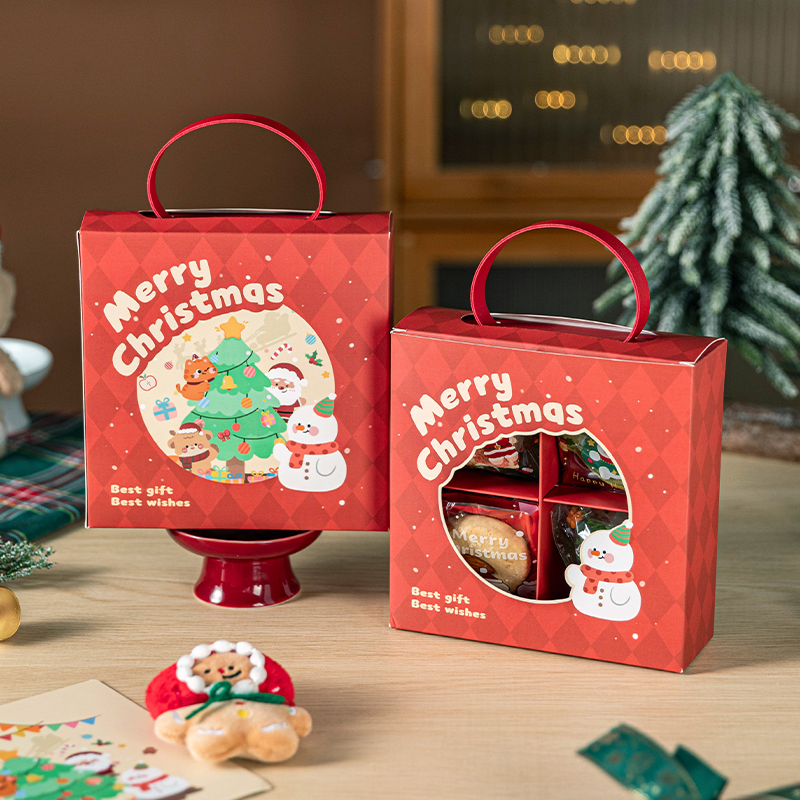 圣诞卡通礼盒曲奇饼干点心镂空包装盒巧克力雪花酥糖果平安夜送礼