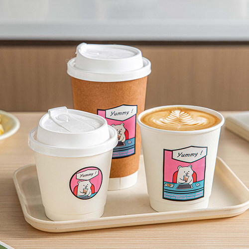 美涤ins风加厚咖啡纸杯带盖一次