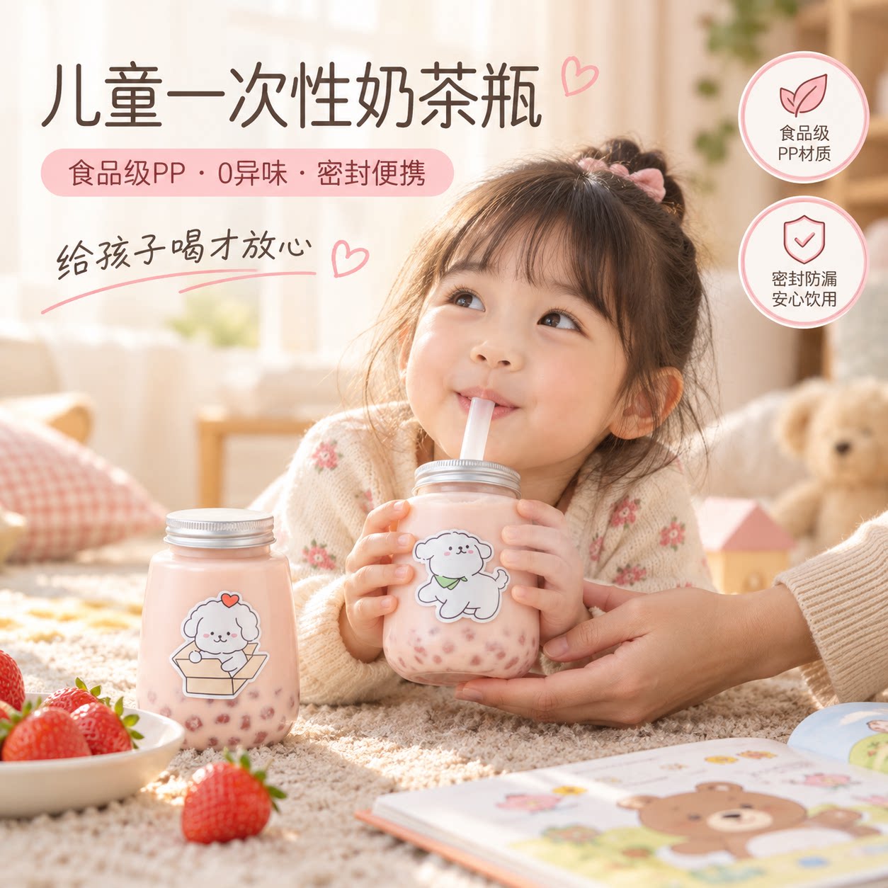 一次性奶茶瓶奶茶杯带盖家用儿童