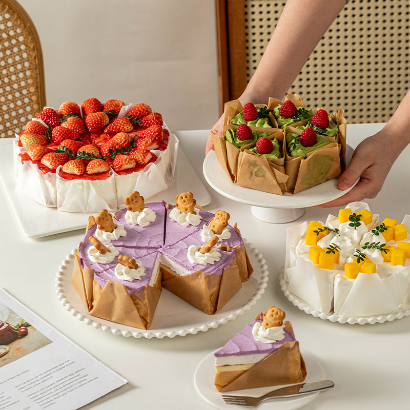 切块蛋糕油纸包装盒包甜品纸切件围边巴斯克打包盒子烘焙6寸8寸4