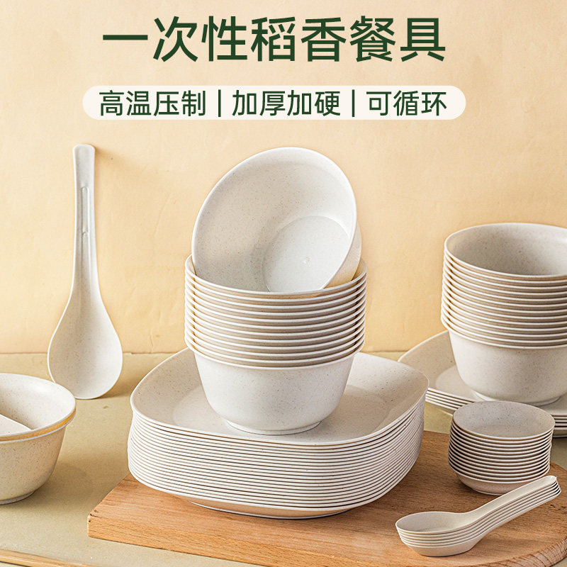 一次性餐具碗筷套装勺杯子食品级可循环用聚餐家用野餐四件套