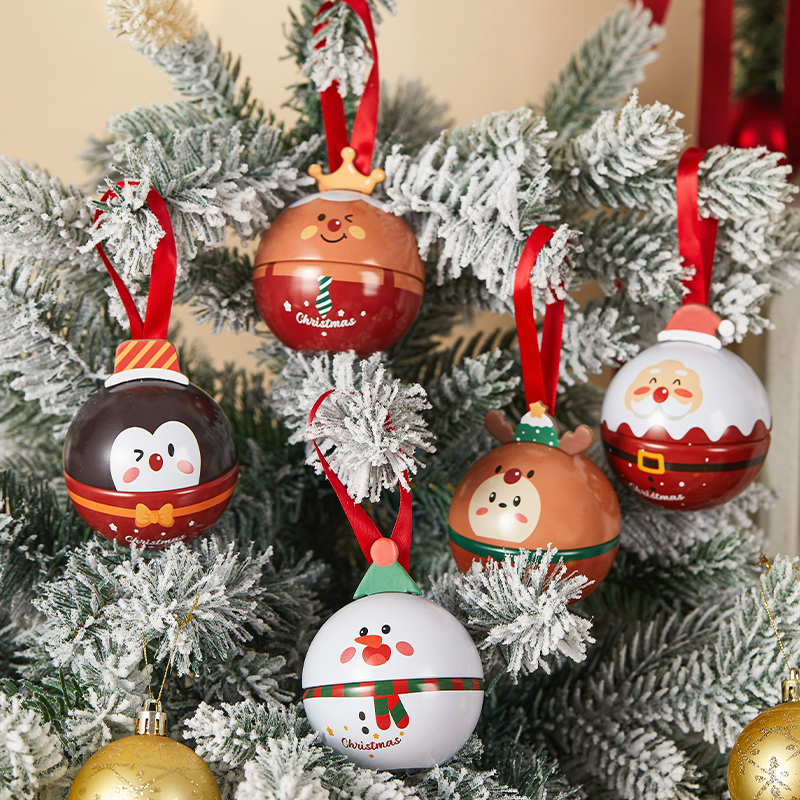 圣诞树场景布置圆铁罐平安夜礼物摆件糖果罐子盲盒包装饰玩具创意