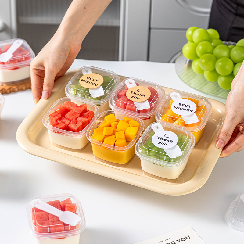 方形布丁杯一次性带盖食品级双皮奶专用耐高温慕斯酸奶塑料打包盒