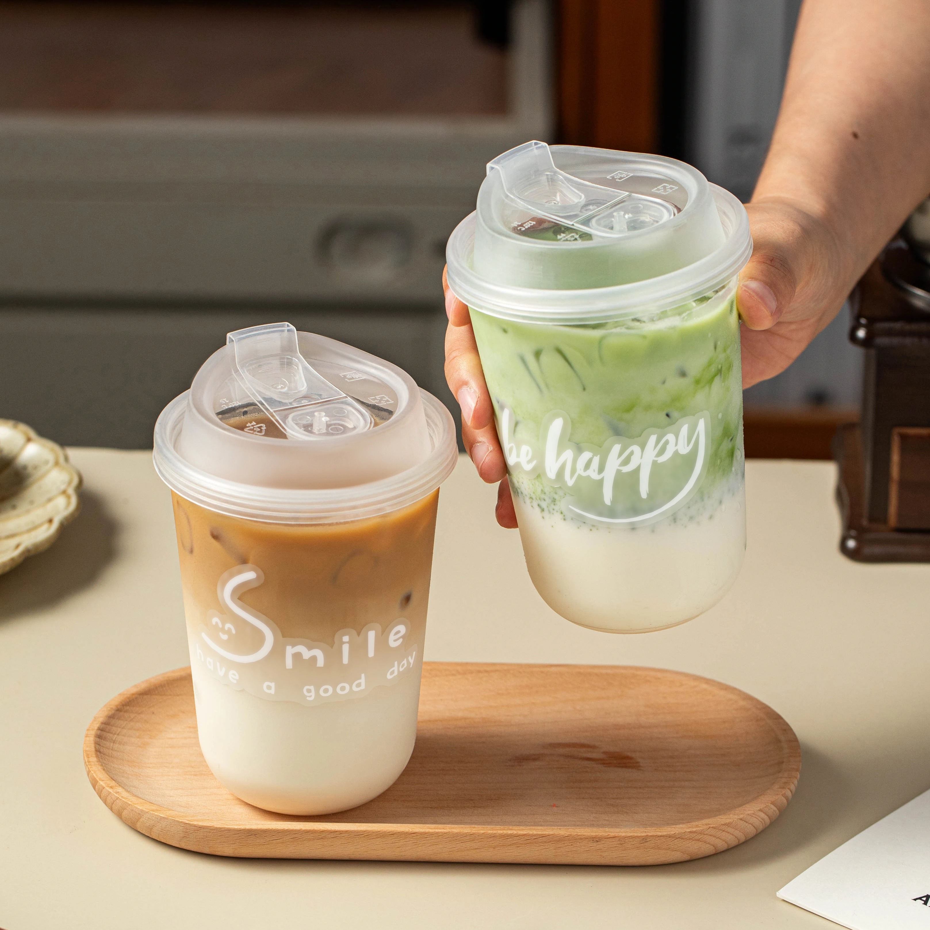 一次性奶茶杯子咖啡杯带盖塑料自制冷饮料饮品外带打包办公室网红
