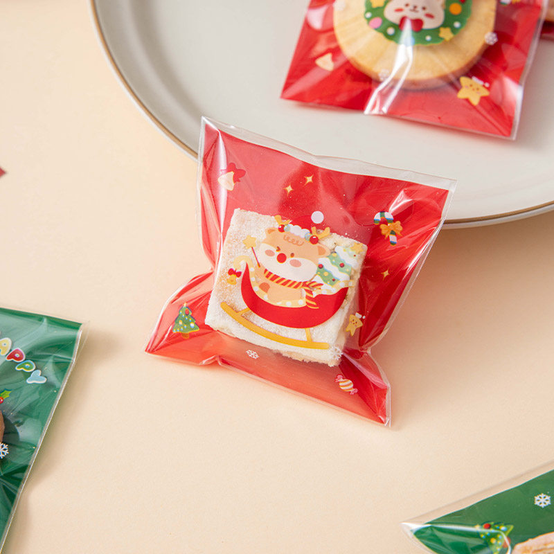圣诞饼干包装袋自封烘焙雪花酥曲奇打包袋子儿童送伴手礼物红绿色