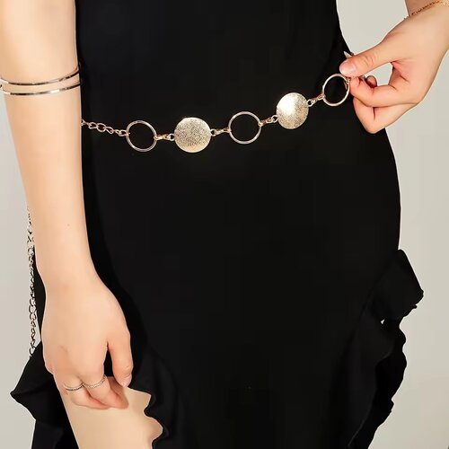 欧美跨境饰品百搭潮流圆形满钻腰链环形金属腰带欧美女身体链腰封