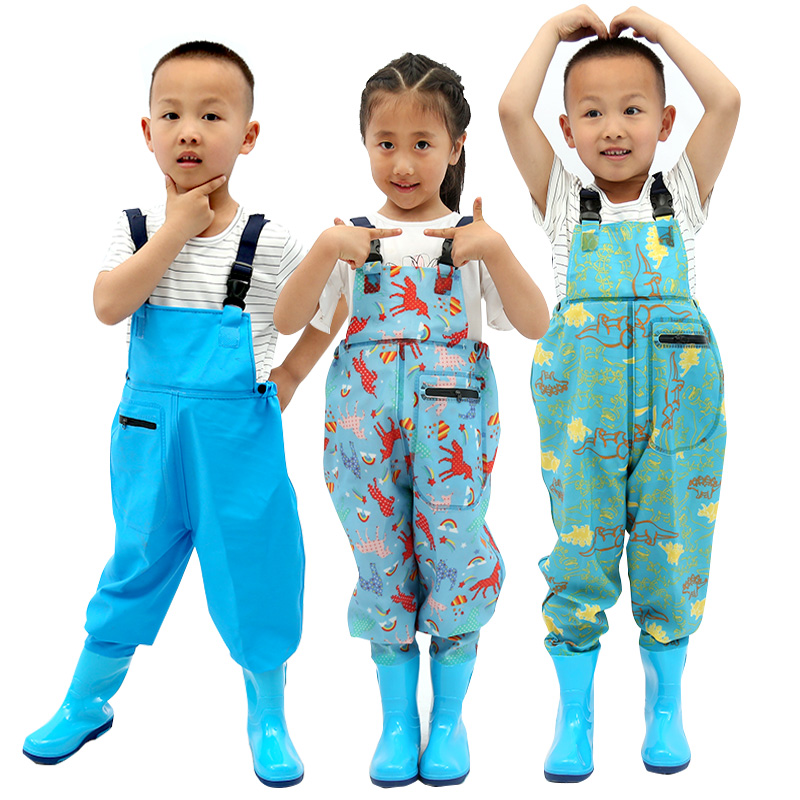 儿童玩水连体下水裤幼儿园防水衣服赶海小孩雨鞋男女抓鱼雨裤沙滩