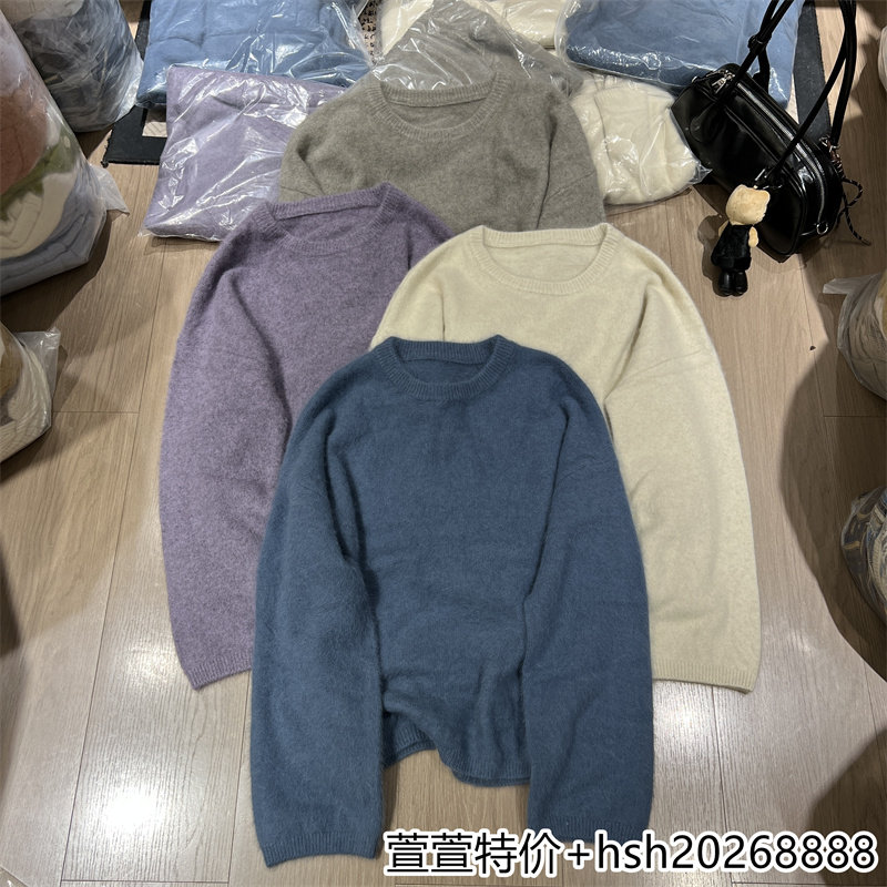 欧洲站2026冬季新款休闲百搭圆领宽松通勤显瘦纯色套头针织衫毛衣
