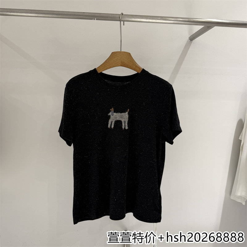 欧洲站2026早秋新款时尚百搭圆领显瘦纯色图案舒适羊毛羊绒T恤女
