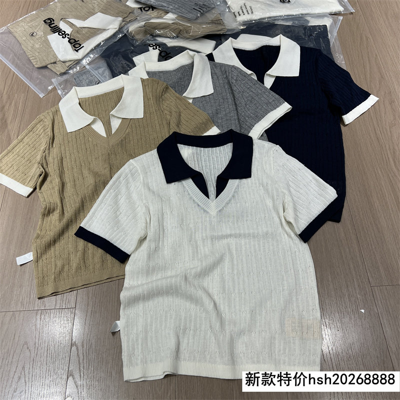 欧洲站2026春季新款POLO领假两件短袖套头针织衫百搭显瘦通勤上衣