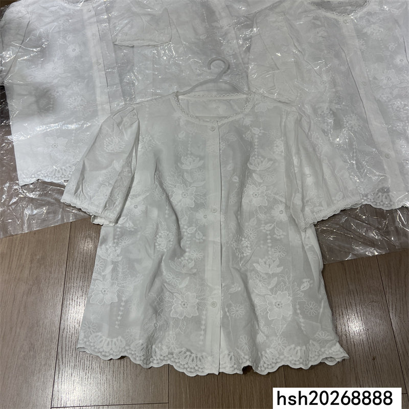 欧洲站2026夏季新款复古提花蕾丝边短袖单排扣衬衫女感减龄上衣