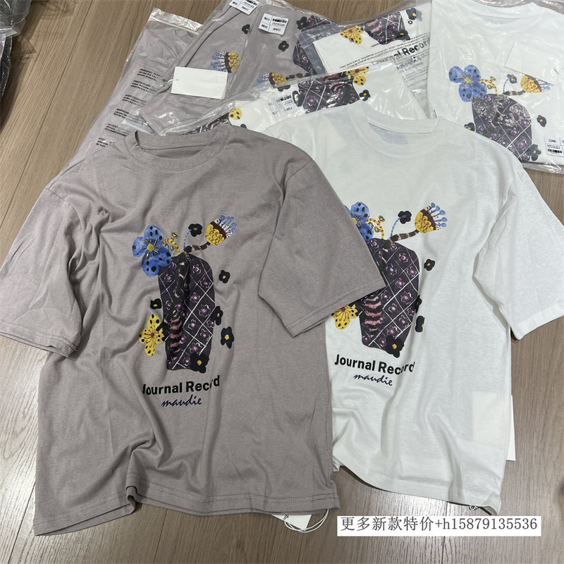 欧洲站2026春季新款韩版卡通字母花朵印花短袖基础款T恤休闲上衣