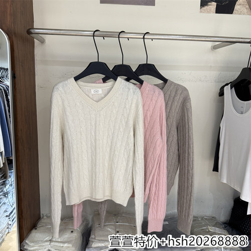 欧洲站2026早秋新款休闲百搭V领宽松显瘦纯色浣熊绒羊毛针织衫女