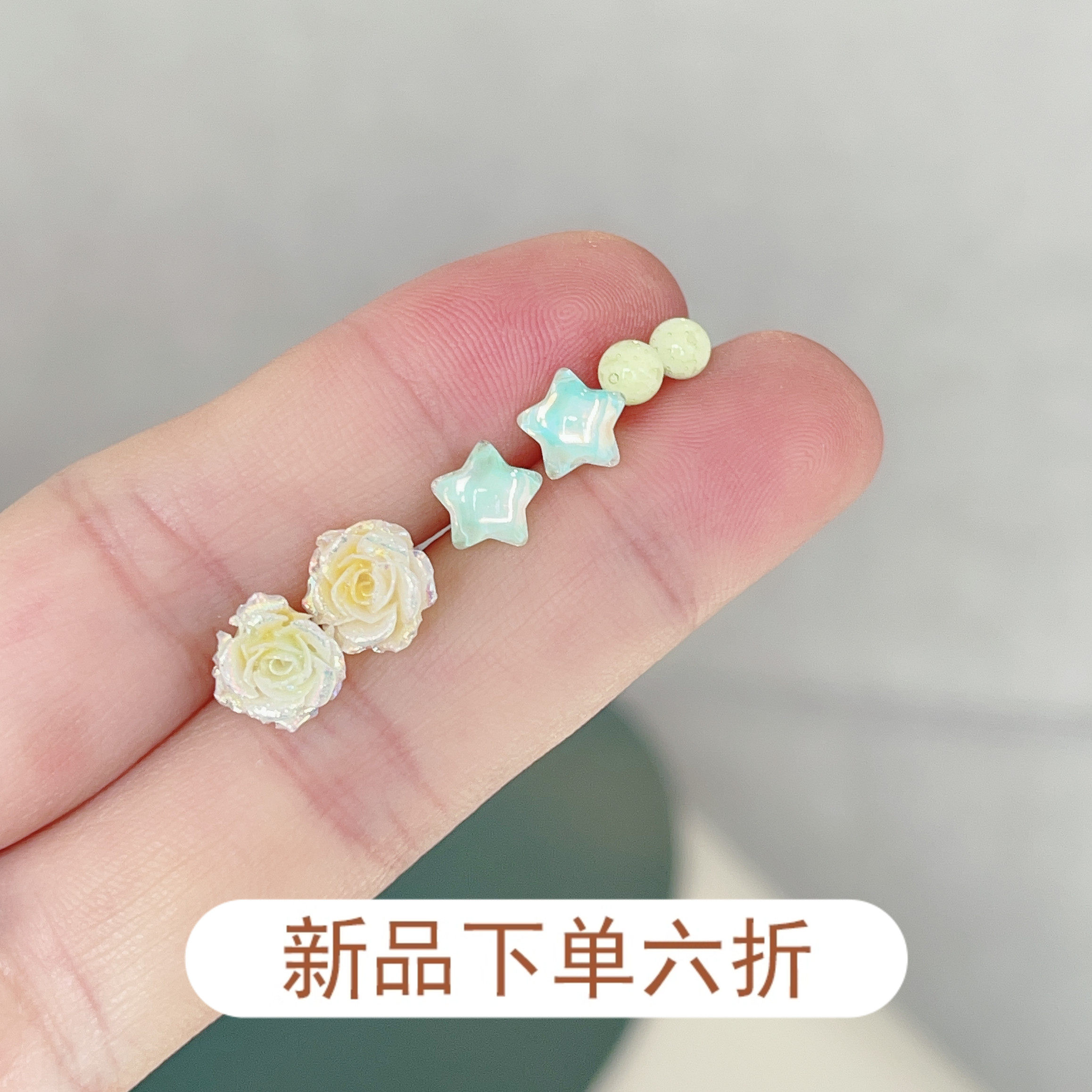 春日彩光玫瑰花耳钉套装防过敏生物瓷针新款甜美少女小巧耳环耳饰