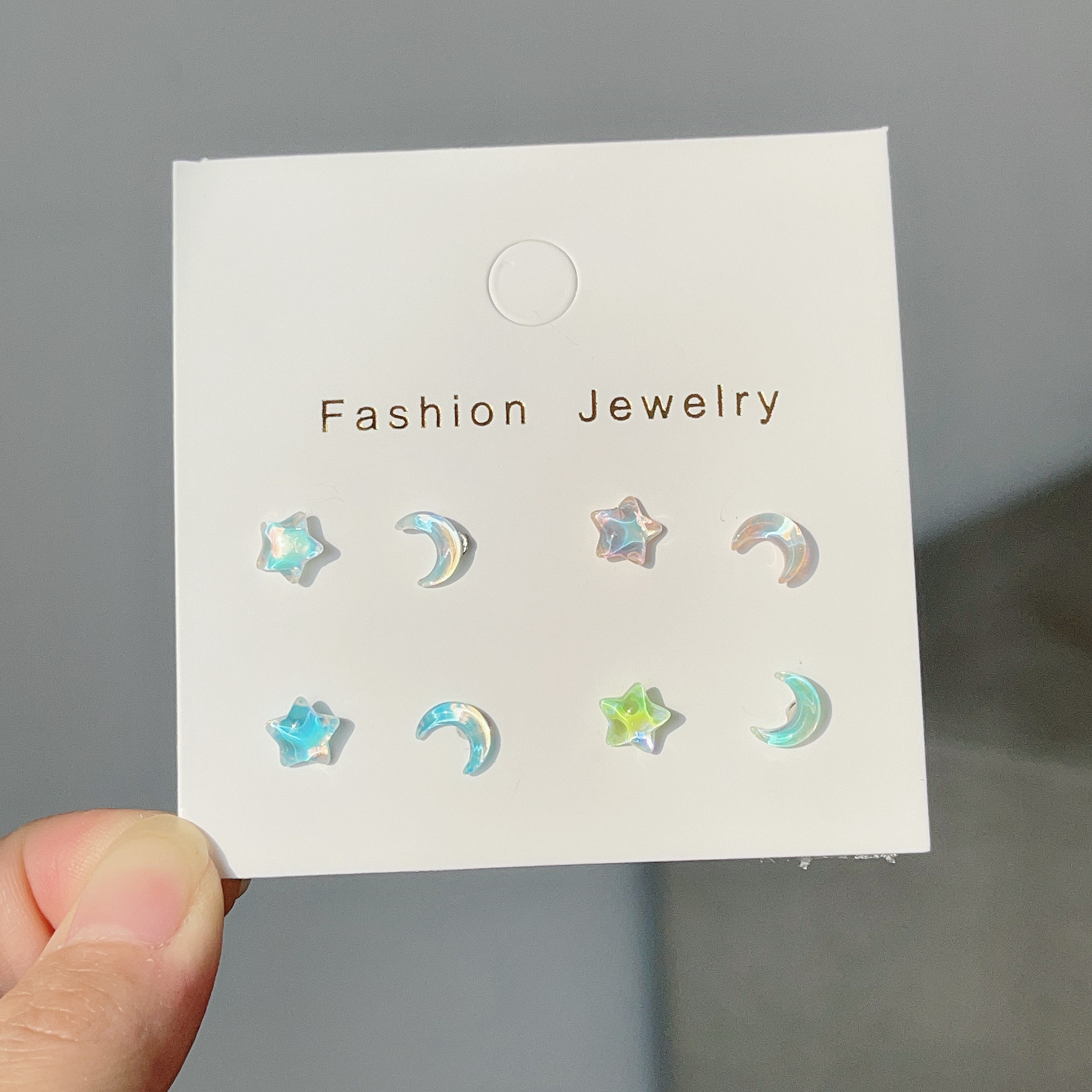 炫彩清透感星月耳钉套装银针甜美少女小清新设计感耳饰新款耳环女