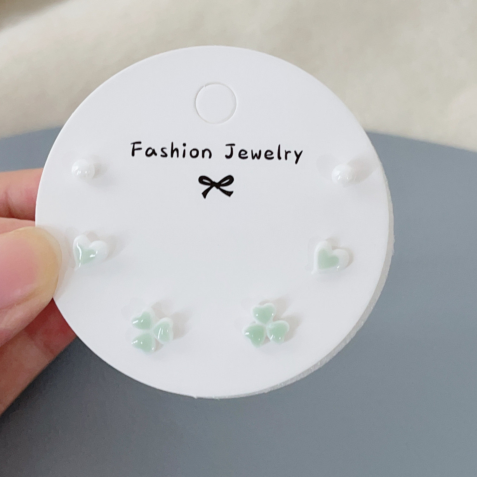 小清新浅绿三叶草耳钉套装生物瓷防过敏养耳洞耳饰甜美可爱免摘