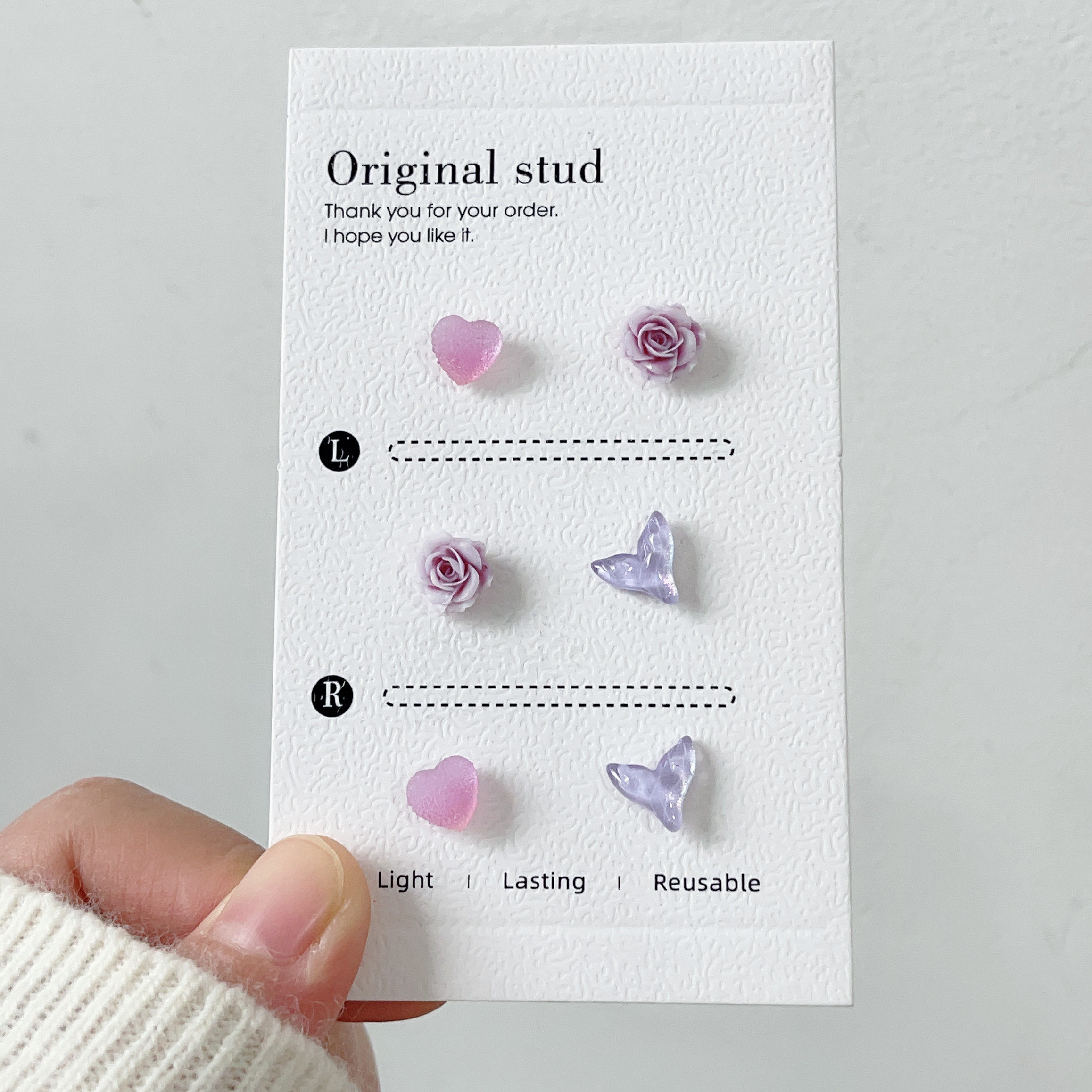 少女感紫色系小玫瑰爱心耳钉套装防过敏生物瓷针养耳洞免摘耳饰女