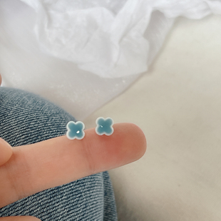 天青色等烟雨小众文艺可爱小巧耳钉小清新百搭精致气质陶瓷耳饰女