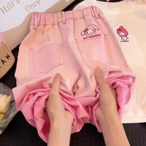 ins潮渐变粉休闲裤女童2024新款高腰显瘦设计感美乐蒂直筒牛仔裤7