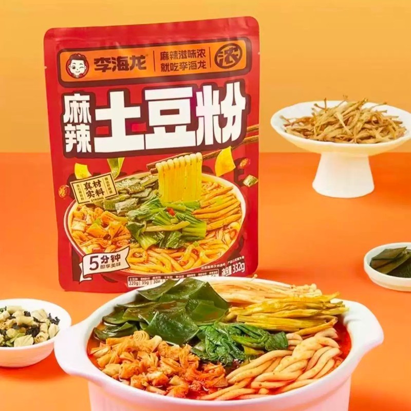 新货李海龙酸辣麻辣土豆粉332g/袋老式东北土豆粉即煮即食方便解