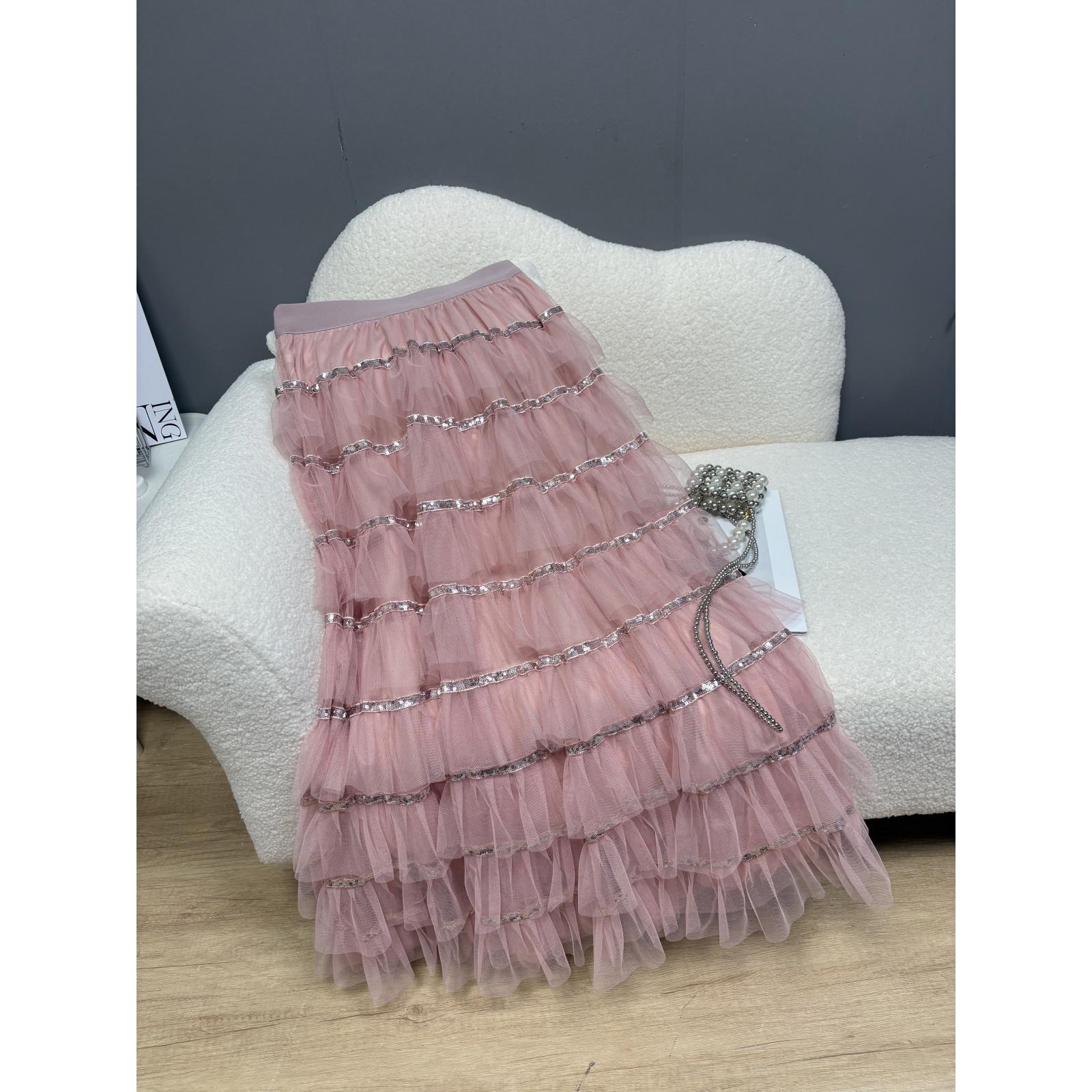 十三行秋冬新款2025韩版设计感亮片荷叶边蛋糕裙绝美纱裙半身裙