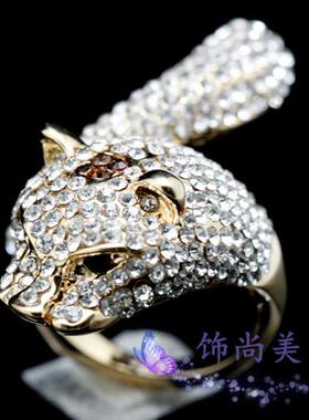 满钻豹子头女生夸张水晶动物